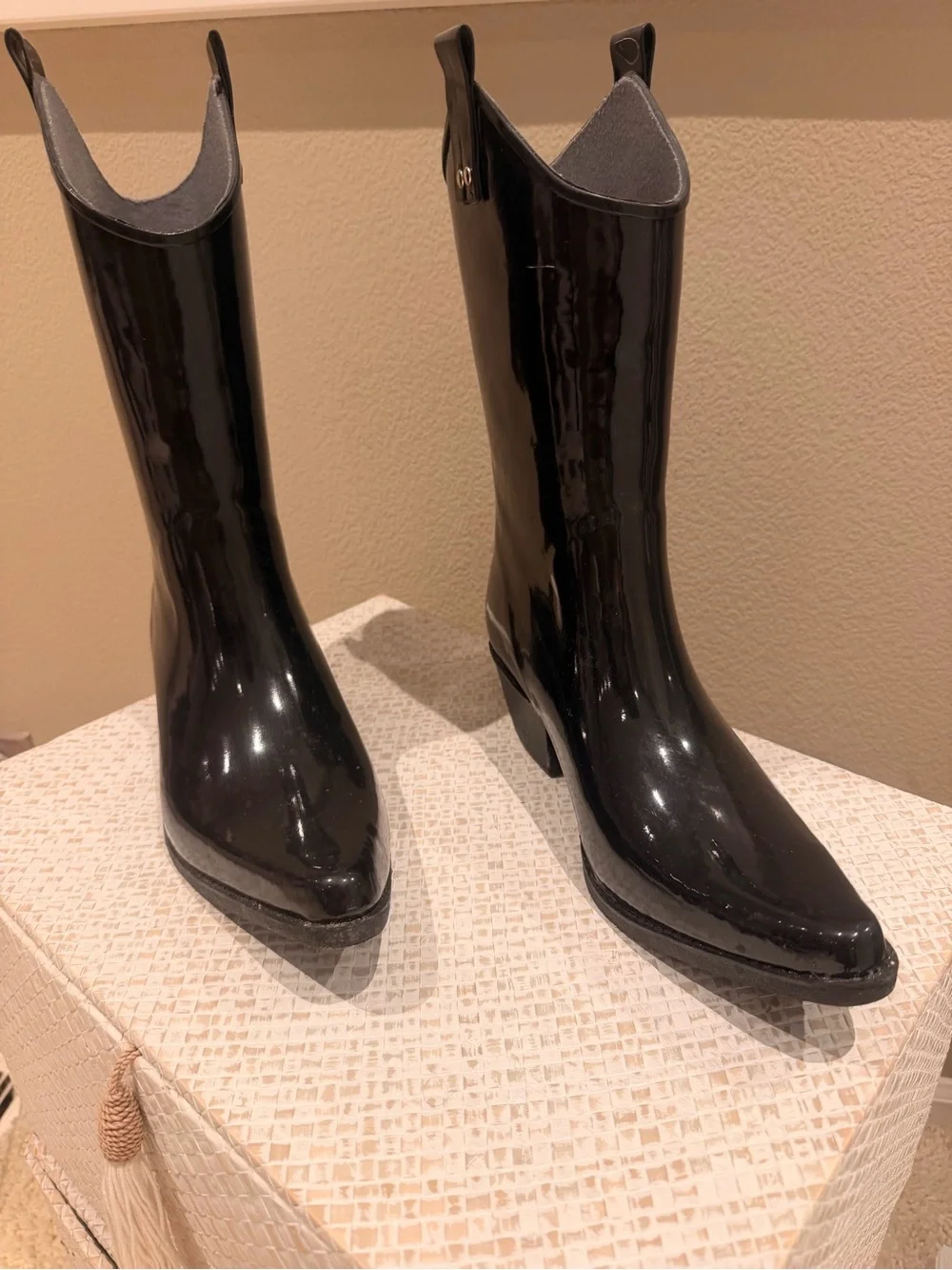 Nomad Black Patent Westerb Mid-Calf Rain Boots